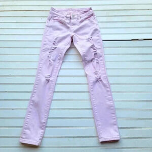 VIP Jeans Womens Skinny Stretch Pink Jeans Distressed Skinny 25x28 Denim Sz 1/2